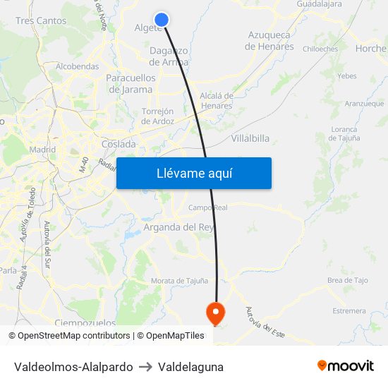 Valdeolmos-Alalpardo to Valdelaguna map
