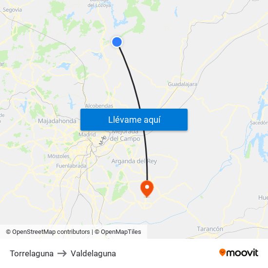 Torrelaguna to Valdelaguna map