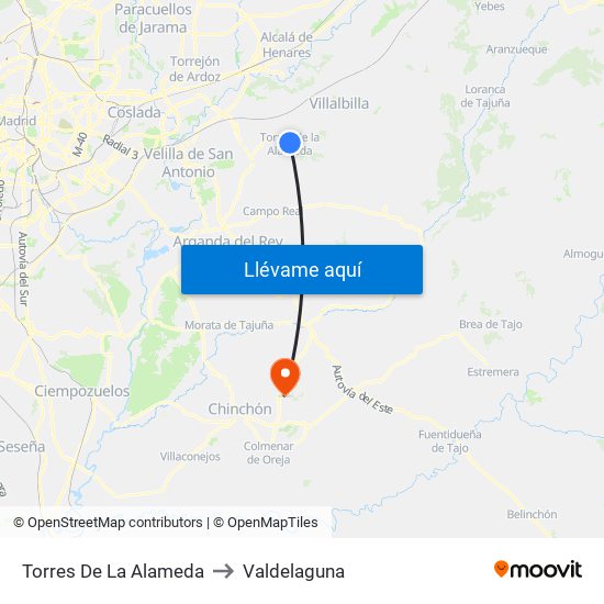 Torres De La Alameda to Valdelaguna map