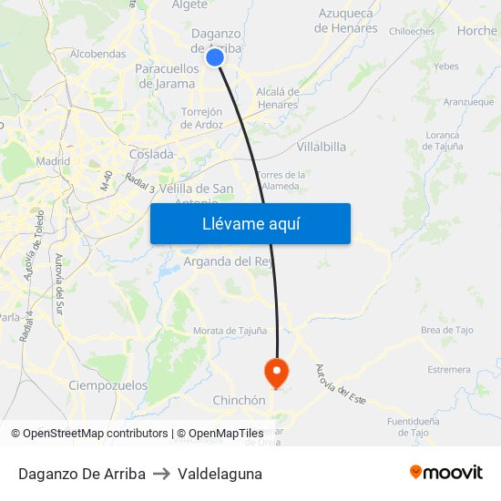 Daganzo De Arriba to Valdelaguna map