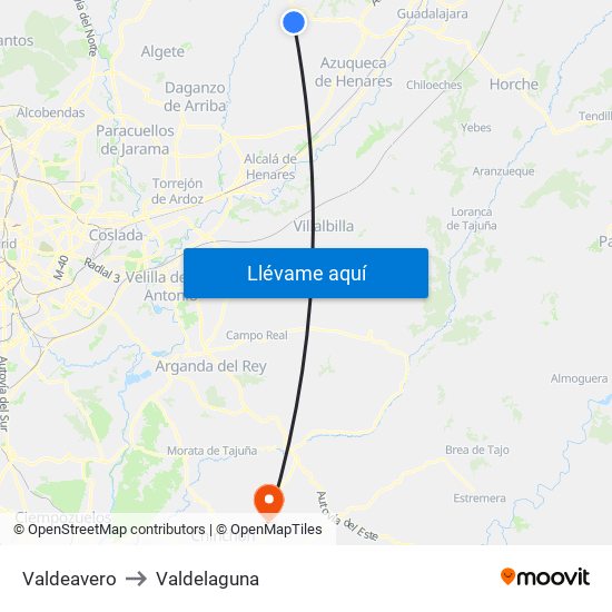 Valdeavero to Valdelaguna map
