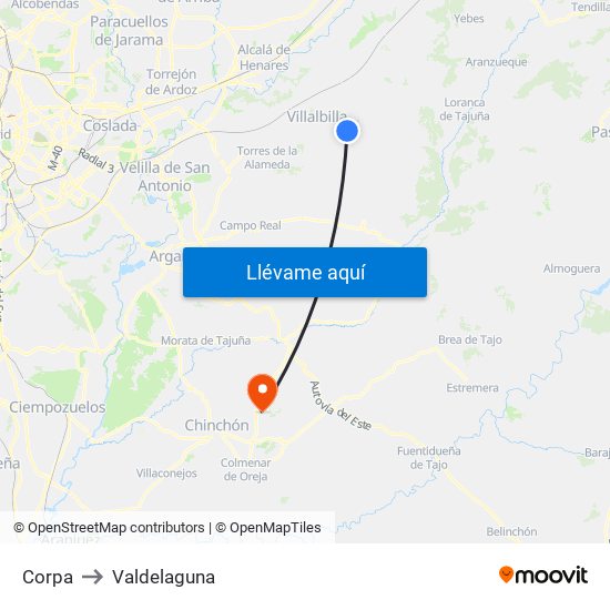 Corpa to Valdelaguna map