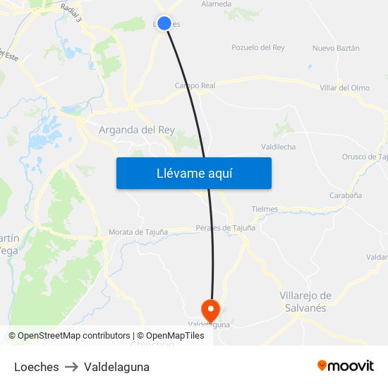 Loeches to Valdelaguna map
