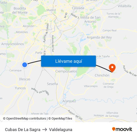 Cubas De La Sagra to Valdelaguna map