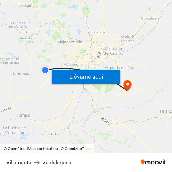 Villamanta to Valdelaguna map