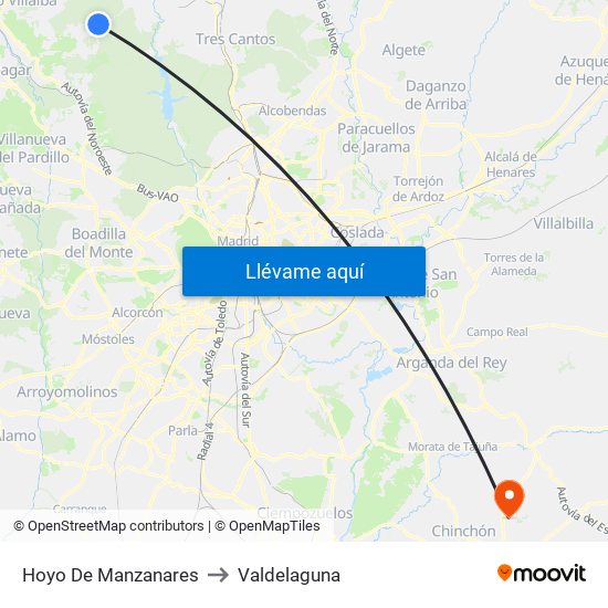 Hoyo De Manzanares to Valdelaguna map