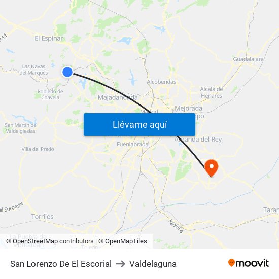 San Lorenzo De El Escorial to Valdelaguna map