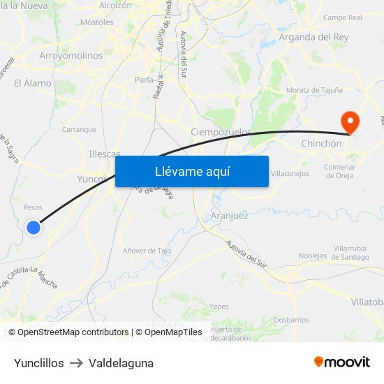 Yunclillos to Valdelaguna map