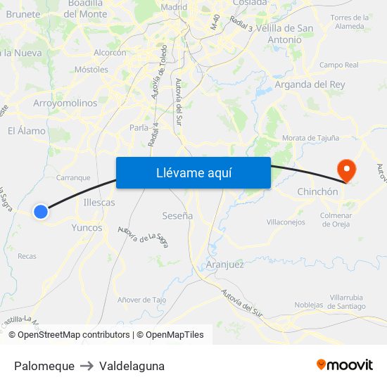 Palomeque to Valdelaguna map