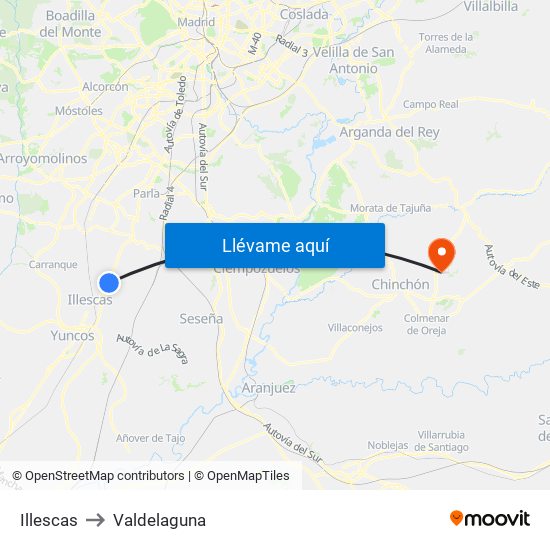 Illescas to Valdelaguna map
