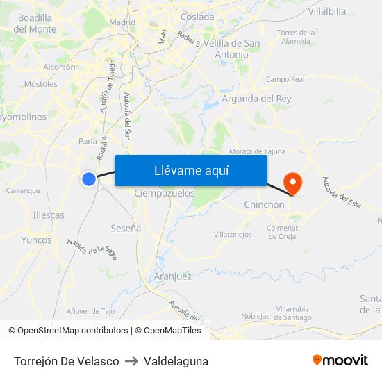 Torrejón De Velasco to Valdelaguna map