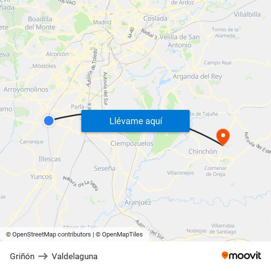 Griñón to Valdelaguna map