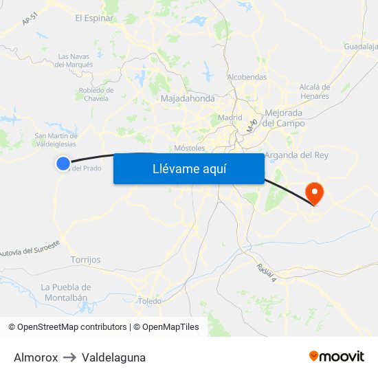 Almorox to Valdelaguna map