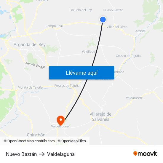 Nuevo Baztán to Valdelaguna map
