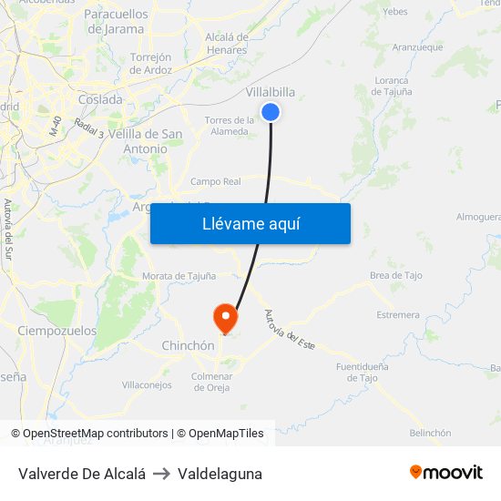 Valverde De Alcalá to Valdelaguna map