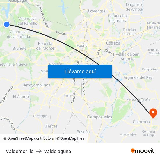 Valdemorillo to Valdelaguna map