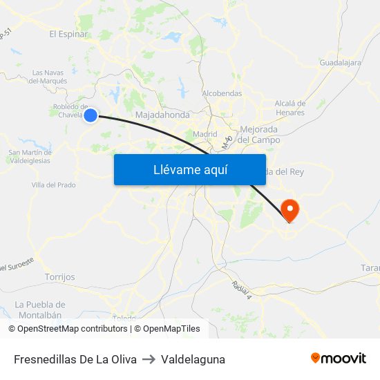 Fresnedillas De La Oliva to Valdelaguna map