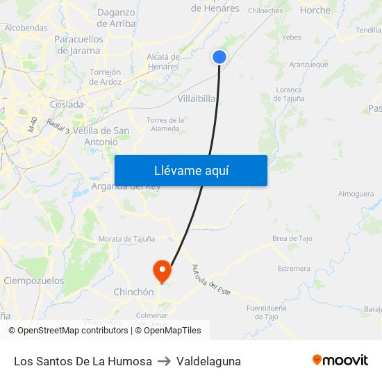 Los Santos De La Humosa to Valdelaguna map