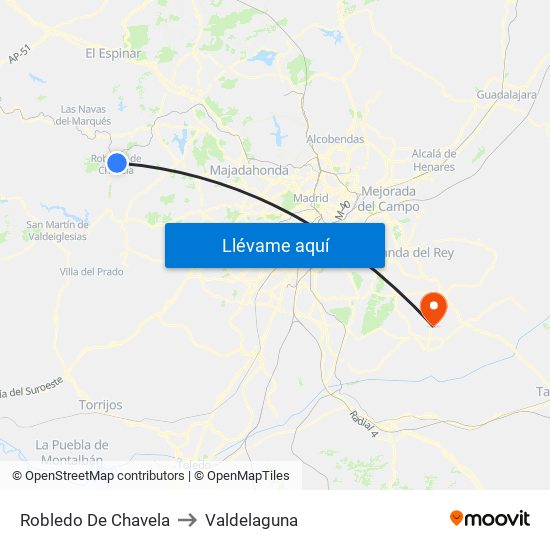 Robledo De Chavela to Valdelaguna map