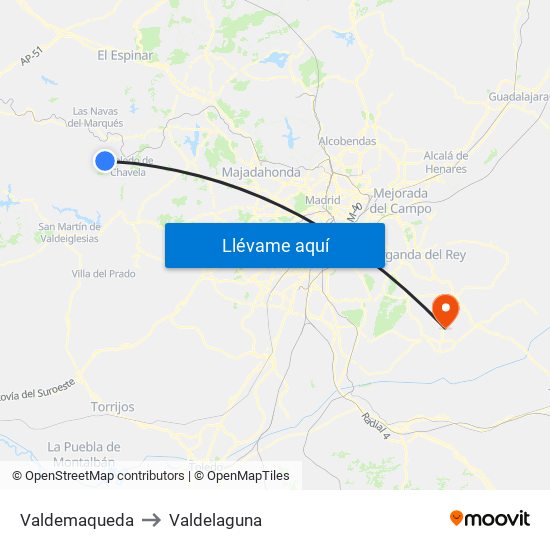 Valdemaqueda to Valdelaguna map