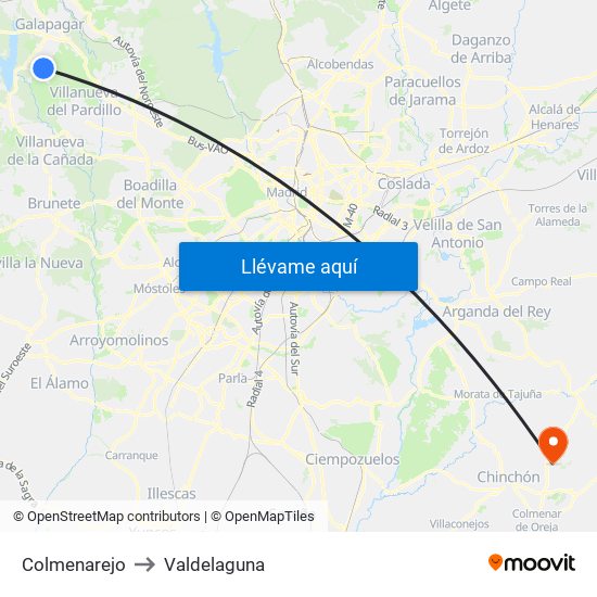 Colmenarejo to Valdelaguna map