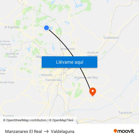 Manzanares El Real to Valdelaguna map