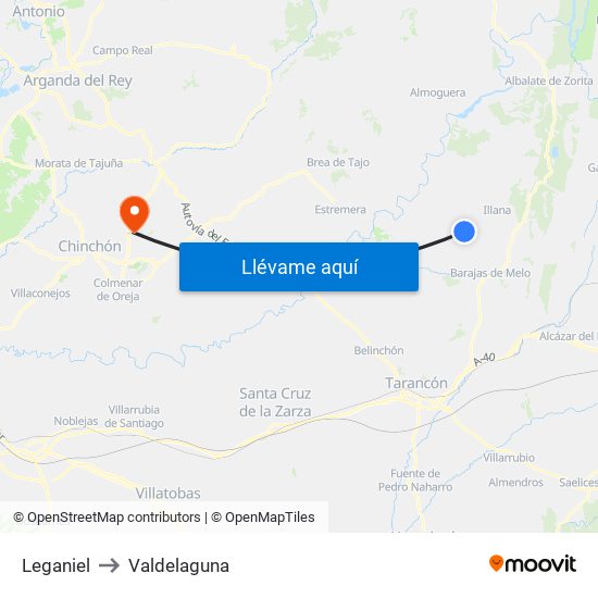 Leganiel to Valdelaguna map