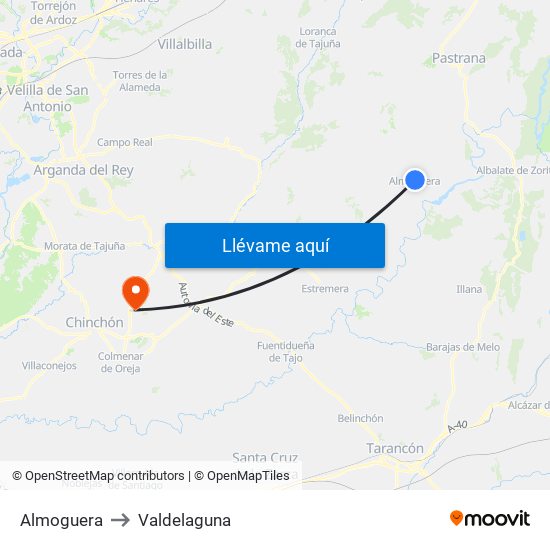 Almoguera to Valdelaguna map