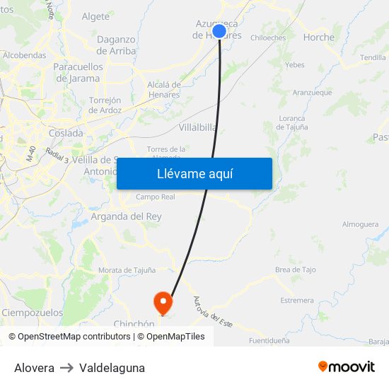 Alovera to Valdelaguna map