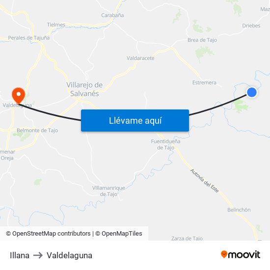 Illana to Valdelaguna map