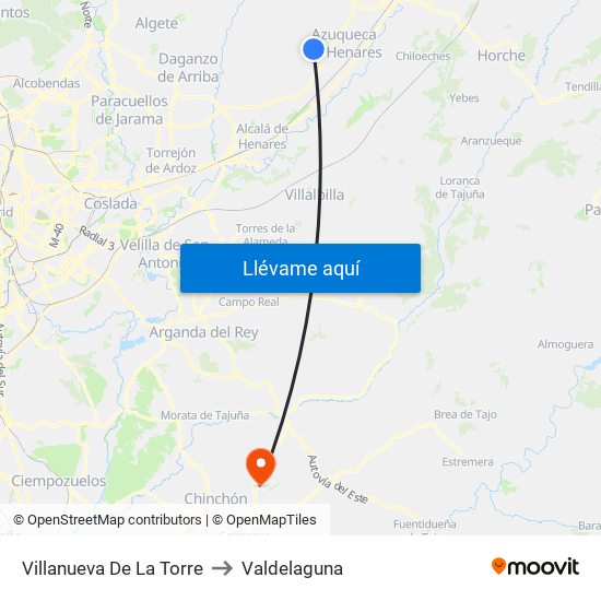 Villanueva De La Torre to Valdelaguna map