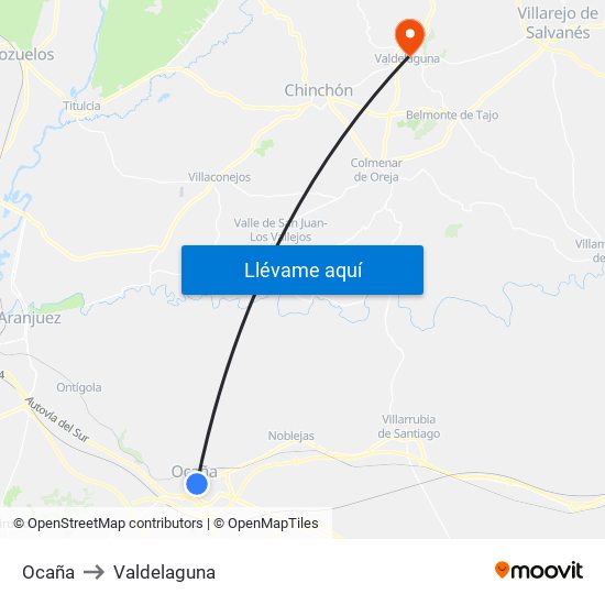 Ocaña to Valdelaguna map