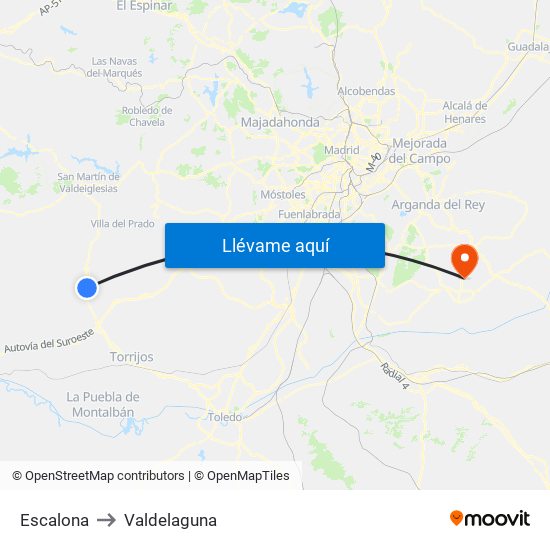 Escalona to Valdelaguna map