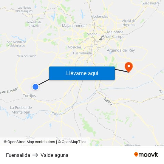 Fuensalida to Valdelaguna map