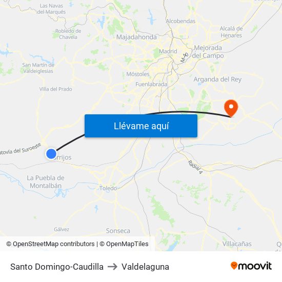 Santo Domingo-Caudilla to Valdelaguna map