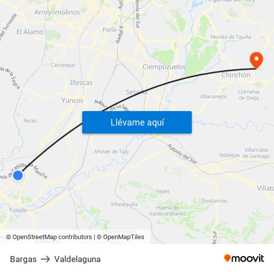 Bargas to Valdelaguna map