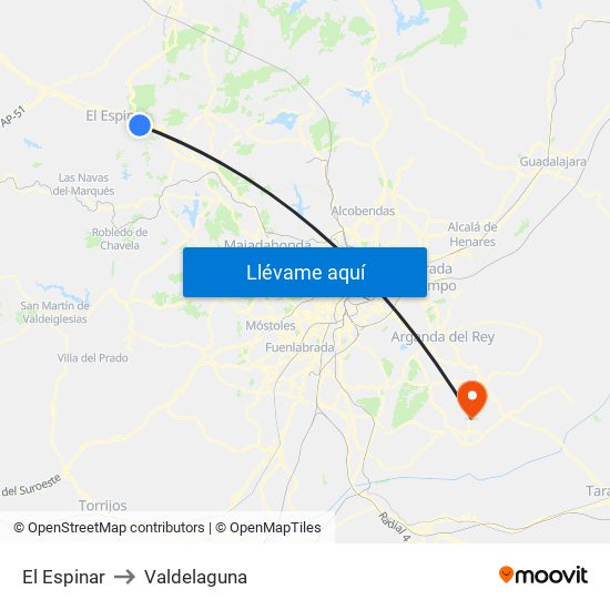 El Espinar to Valdelaguna map