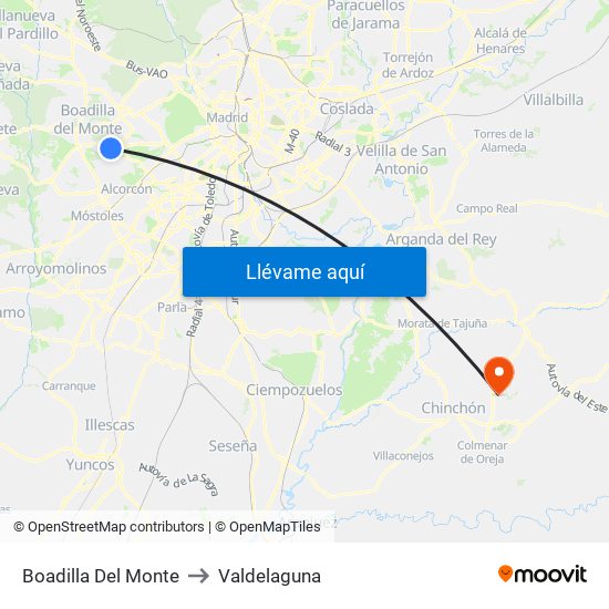 Boadilla Del Monte to Valdelaguna map