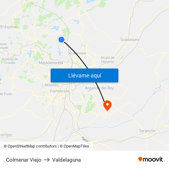Colmenar Viejo to Valdelaguna map