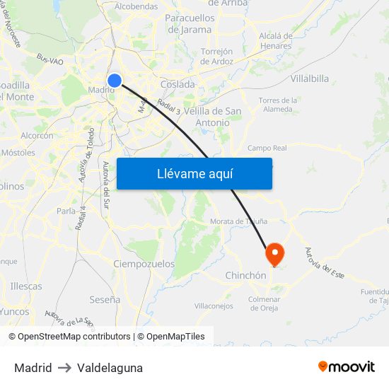 Madrid to Valdelaguna map