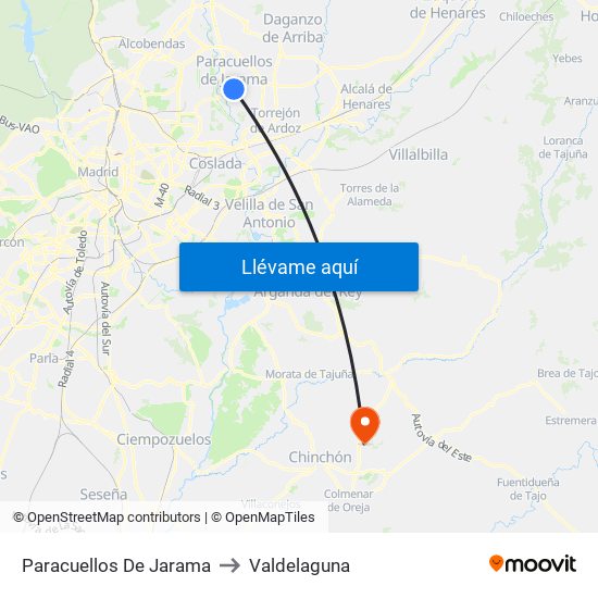 Paracuellos De Jarama to Valdelaguna map