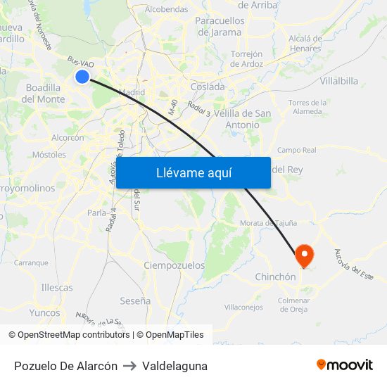 Pozuelo De Alarcón to Valdelaguna map
