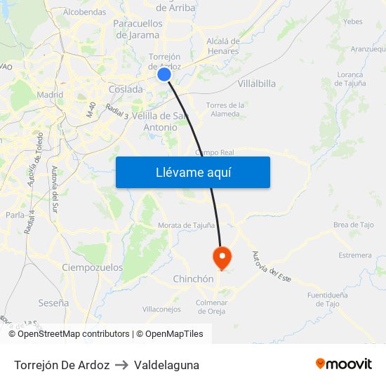 Torrejón De Ardoz to Valdelaguna map