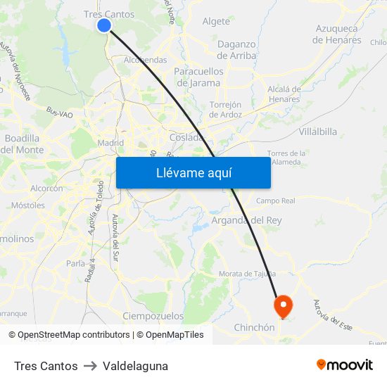 Tres Cantos to Valdelaguna map