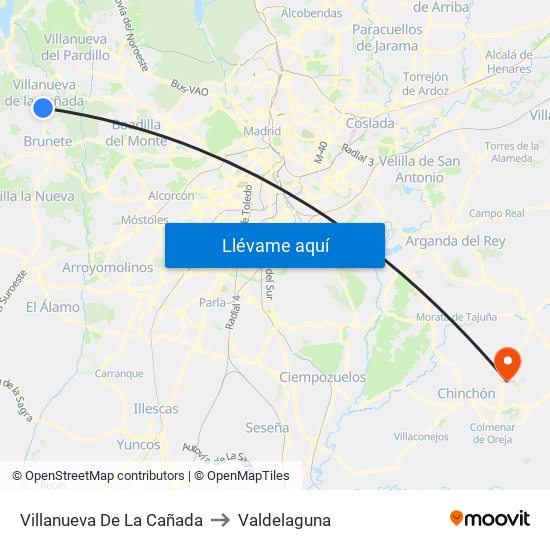 Villanueva De La Cañada to Valdelaguna map