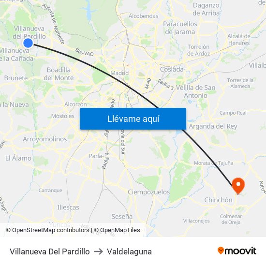 Villanueva Del Pardillo to Valdelaguna map