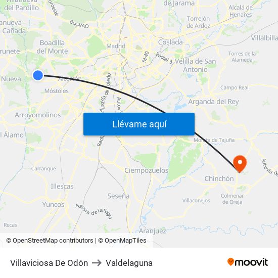 Villaviciosa De Odón to Valdelaguna map