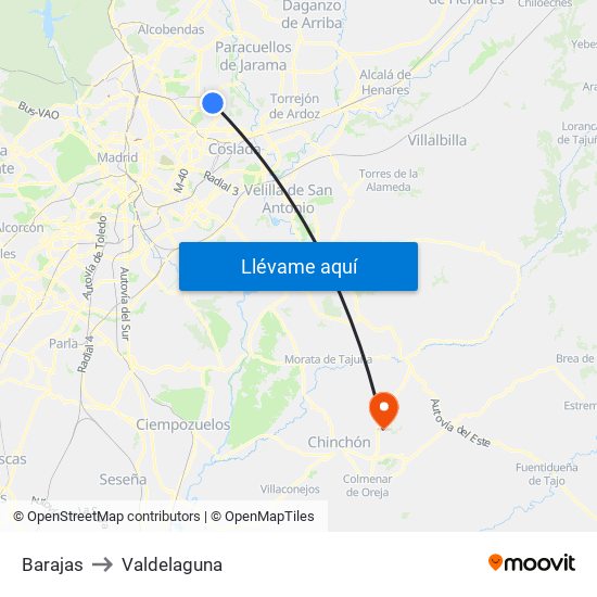 Barajas to Valdelaguna map