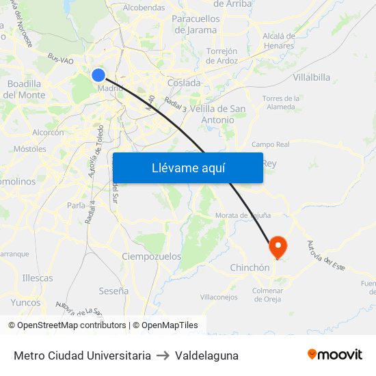 Metro Ciudad Universitaria to Valdelaguna map