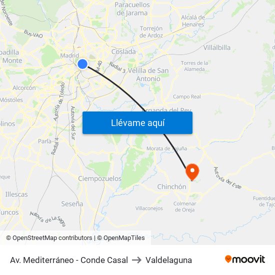Av. Mediterráneo - Conde Casal to Valdelaguna map